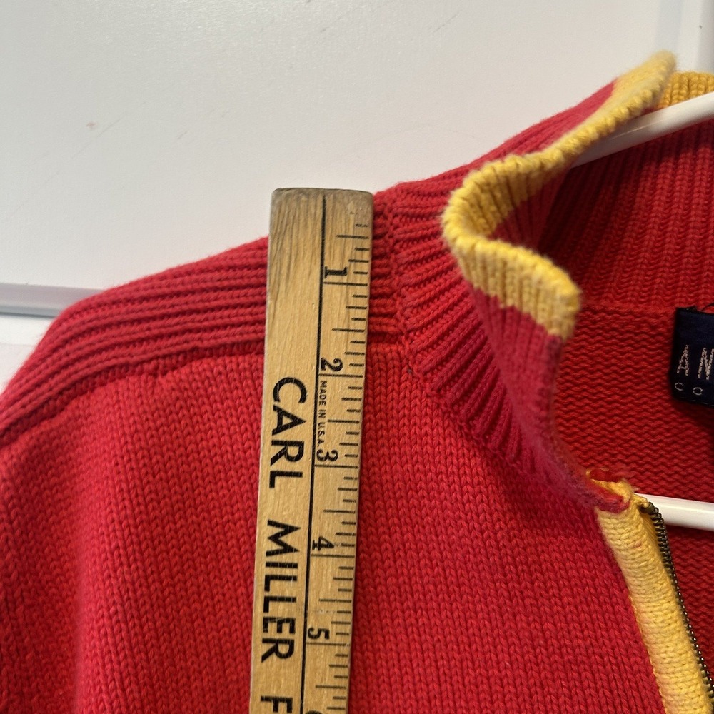 Anne Cole Collection Vintage Ski Sweater Red Navy Yellow 1/4 Zip Cotton Large - Picture 3 of 13